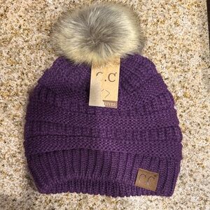 ✨ C.C Knit Pom Beanie – Purple – NWT
